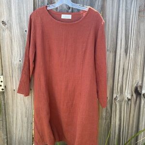 J. Jill Rusty Orange Sheath Dress Long Sleeve Bateau Neckline Lg  petite linen